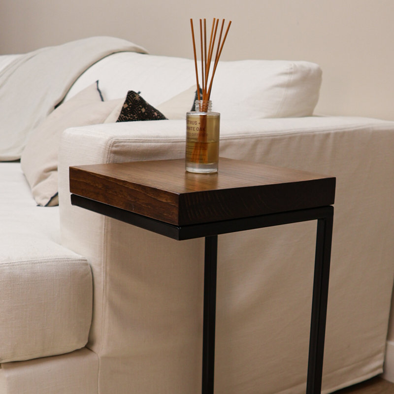 Table d'appoint en forme de C rustique, Brun foncé / noir