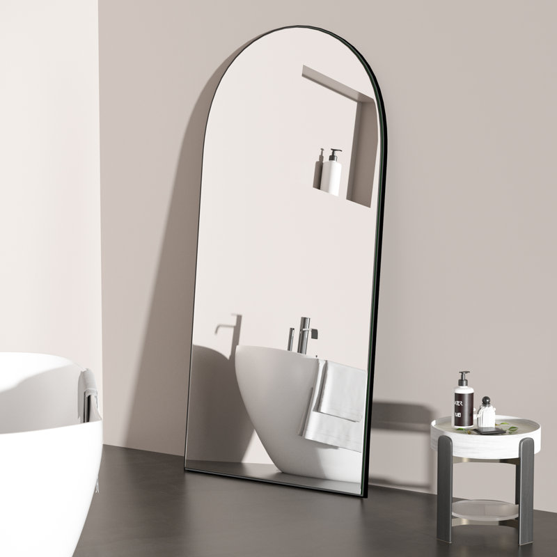 Miroir de plancher en bois massif Taziyah, Noir, H 71 po x l 24 po