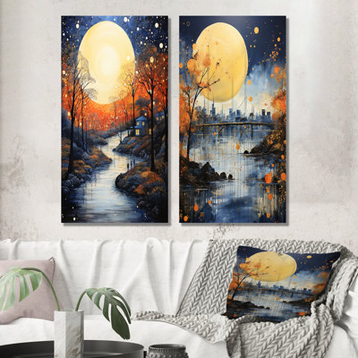 «Orange Bridge Abstracted Riverine Pointillism», 2 pièces sur toile