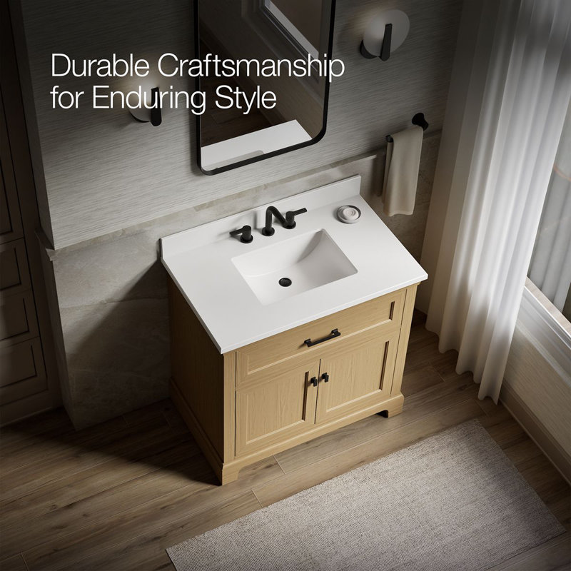 Charlemont 30 In. Bathroom Vanity Cabinet With Sink And Quartz Top, Light Oak, Matte Black, 36"