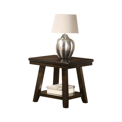 Rectangular Dark End Table Featuring One Shelf For Display, Legs, 22 Inches Tall, Primary Living Space Arrangement Coffee & With A Shelf, Natural Pine Wood Top, 50 Lbs Load - Bearing, Deep, Assembly