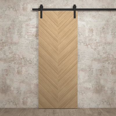 Modern Barn Door 28 x 84 inches Ego 5005 Natural Oak 6.6FT Rail Track Heavy Hardware Set Solid Panel Interior Doors