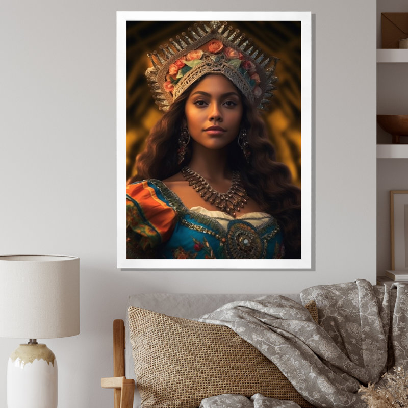 Beauté exotique en costume traditionnel sur toile, H 44 po x l 34 po x P 1,5 po, Cadre simple blanc