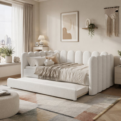 Queen Size Upholstered Daybed with Trundle, White