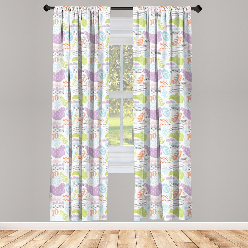 Doodle Floral Semi-Sheer Rod Pocket Curtain Panels, 28" x 63"