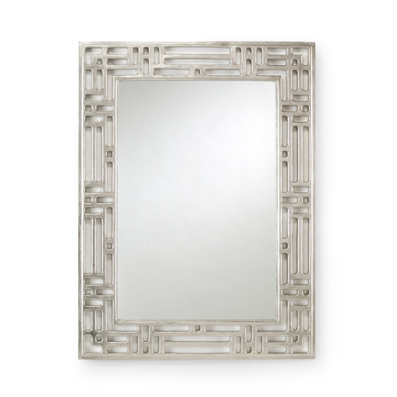 Pierced Flat Metal Wall Mirror, Silver
