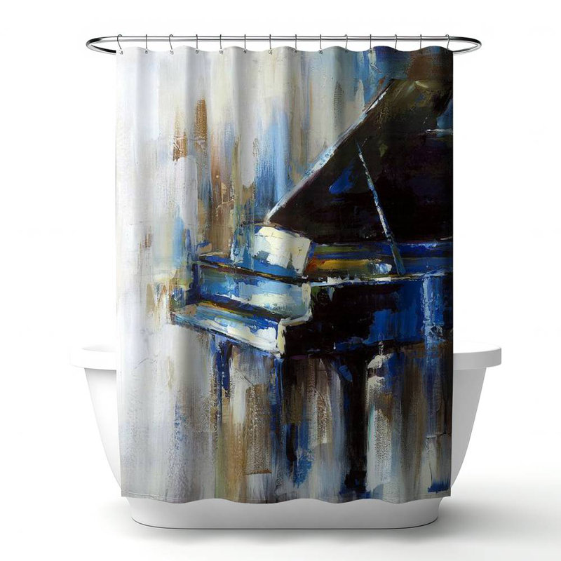 Shower Curtain MU14 – Polyester Shower Curtain, Dye Sublimation Print, 71" W × 74" L