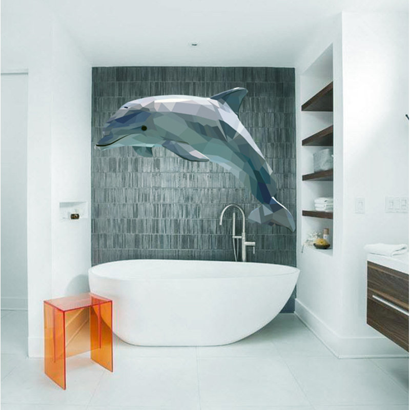 Décalcomanie murale dauphin polygonale, H 46 po x l 59 po