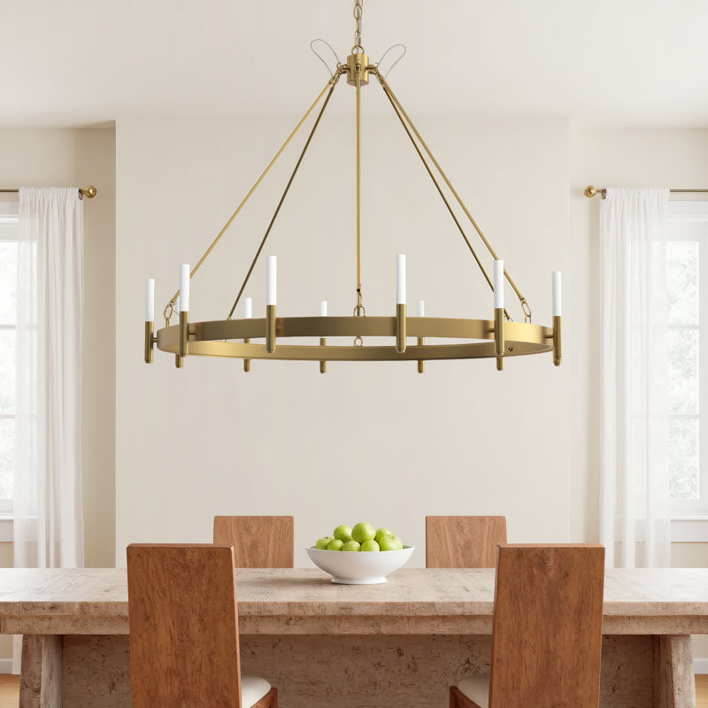 Bryden 12 - Light Dimmable Wagon Wheel Chandelier, Antiqued Gold