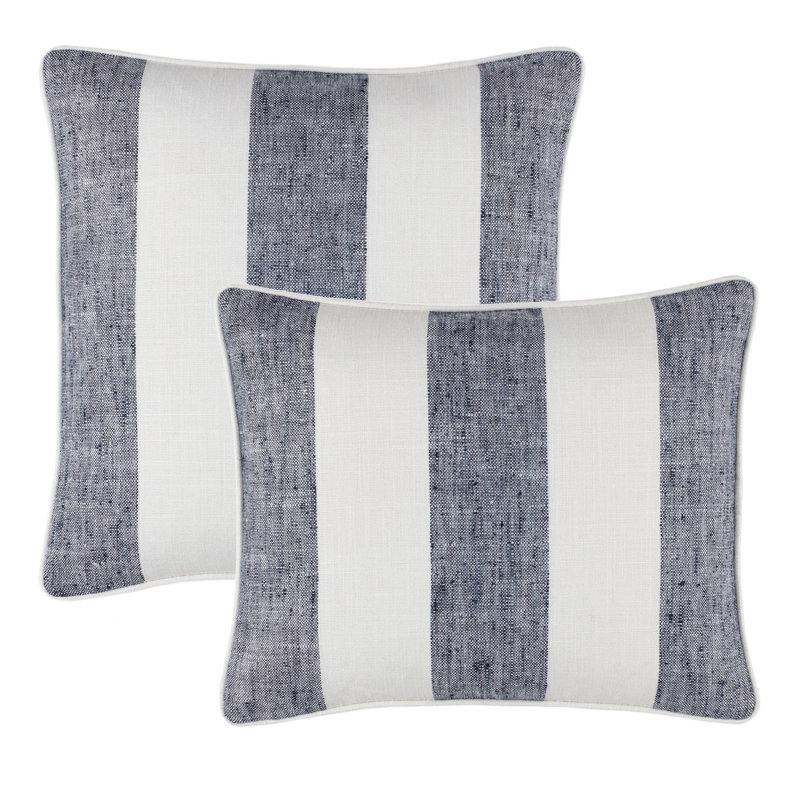 Awning Polyester Indoor/Outdoor Pillow Cover, Square 20", Blue Striped