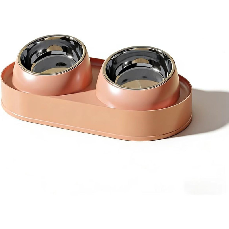 Ensemble de bols pour chat d'intérieur en acier inoxydable, support divisé pour animal de compagnie surélevé incliné à 10 ° avec base antidérapante pour petits animaux - rose