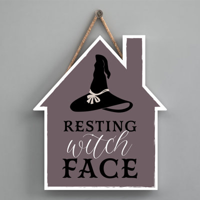 Resting Witch Face Wooden House Plaque