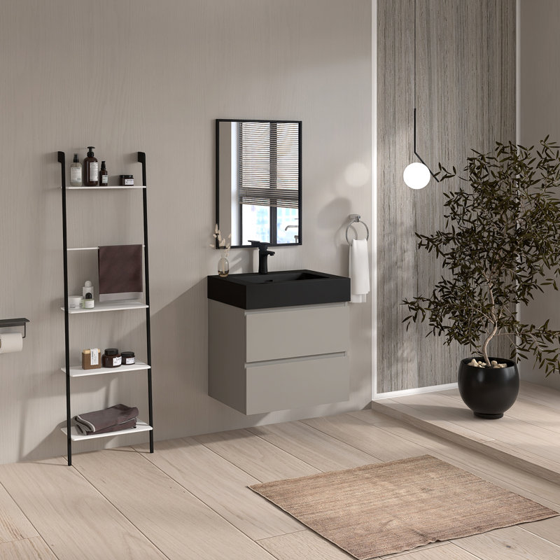 24'' Single Bathroom Vanity with Quartz Top, Gray, 24"