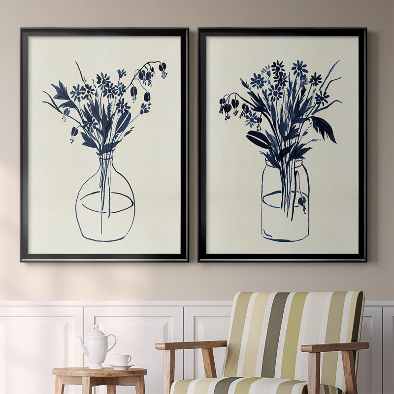 Indigo Floral Vase I - Ensemble de 2 reproductions de cadres photo sur toile, H 41,25 po x l 61 po x P 1,25 po, Noir