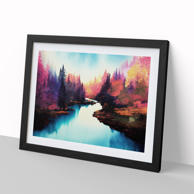 Colourful Forest River Vol.2 - Single Picture Frame Print, Black Framed, 25cm H x 34cm W x 2cm D