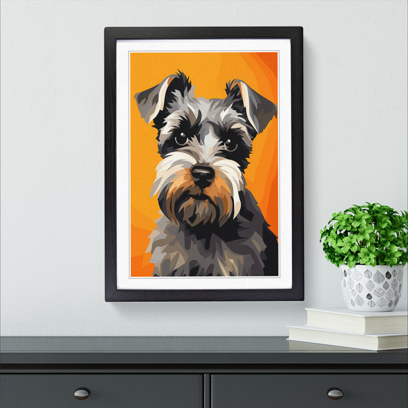 Schnauzer Minimalism Art - Framed Print, 34cm H x 25cm W x 2cm D, Black Framed