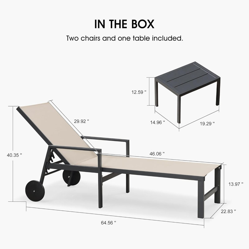 Jahnya Outdoor Metal Chaise Lounge with Table , Cushion Included, Khaki