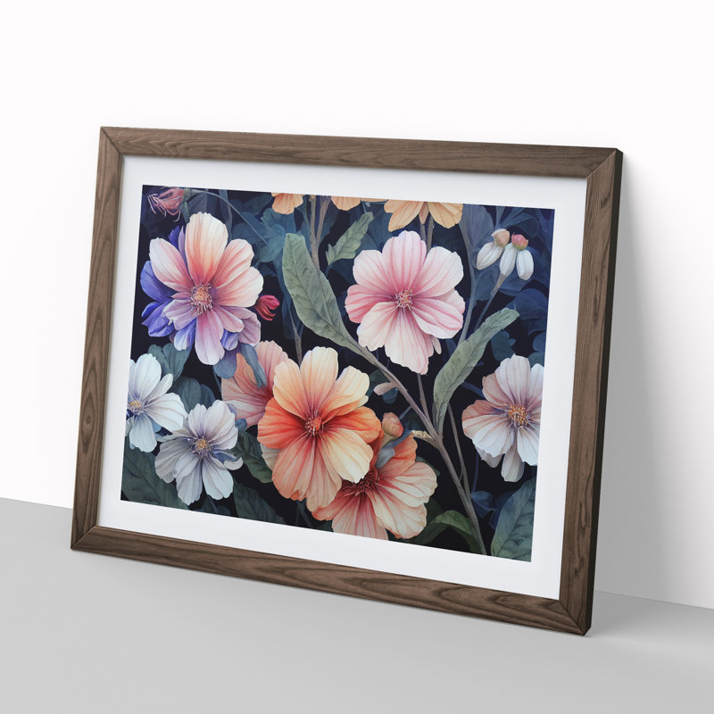 Extraordinary Flowers - Single Picture Frame Painting, 34cm H x 46cm W x 2cm D, Walnut