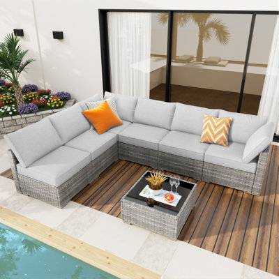 6 - Person Patio Furniture Set, Outdoor Wicker Rattan Sectional Seating Group With Cushions, All Weather Sofa Conversation Set With Coffee Table For Garden Backyard