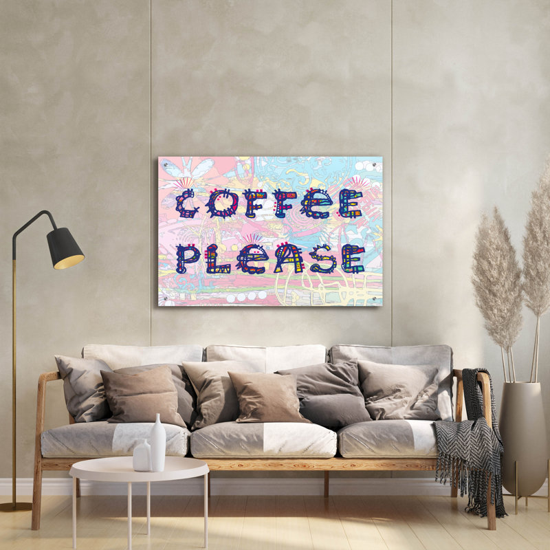 «Coffee Veuillez» par Dean Russo, art mural en verre acrylique, H 24 po x l 36 po x P 0,2 po