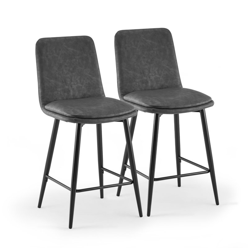 Karlin Upholstered Counter Stool with Metal Frame, Grey