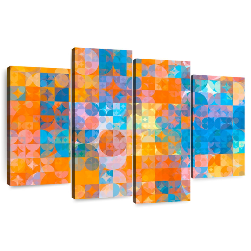 Abstraits cercles bleus orange, H 22 po x l 36 po