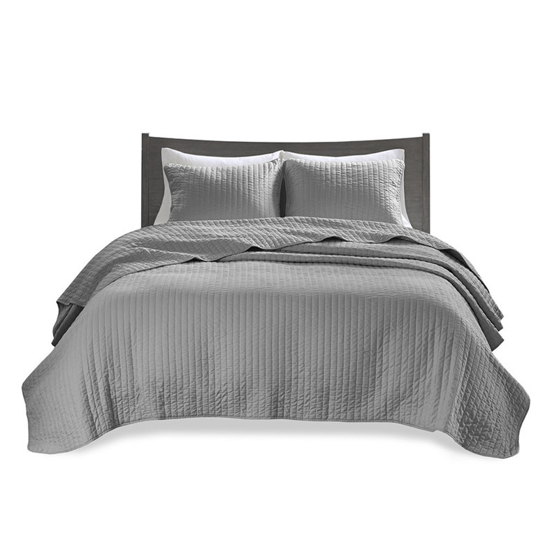 2 Piece Quilt Set Grey Twin, Twin Quilt  + 1 Standard Sham, Gray