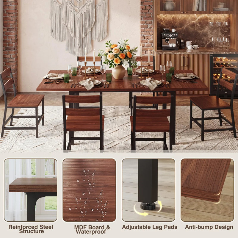 7-piece Dining Table Set, Extendable Tabletop