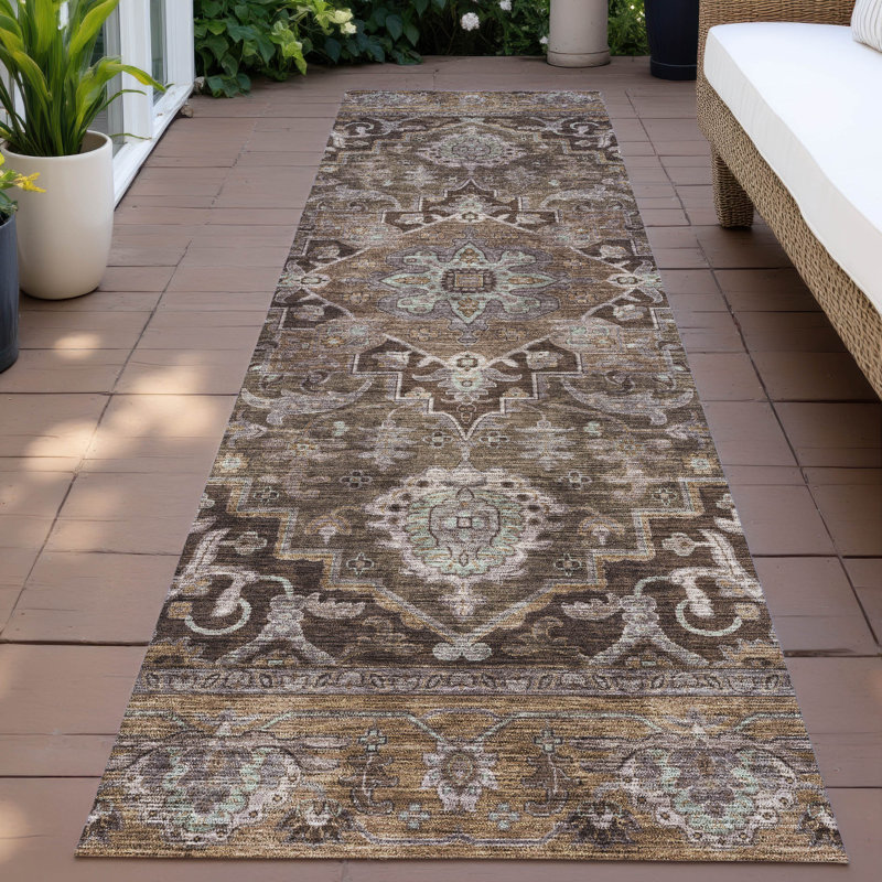 Tapis intérieur / extérieur lavable à la machine Arline ACN2165 Global, Tapis de couloir 2 pi 3 po x 7 pi 6 po