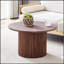 Table basse moderne avec un diamètre de 27,5 pouces, un panneau de fibres à densité moyenne et des pieds cylindriques pour une esthétique et une fonctionnalité à la maison