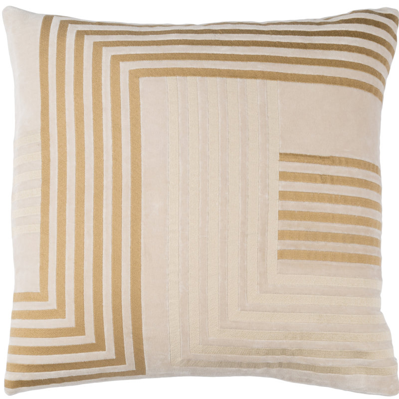 Intermezzo Striped Cotton Throw Pillow, 18" H x 18" W x 4" D, Navy/Beige/Gray, Down/Feather