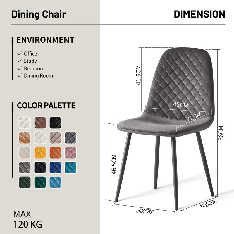 Kaylani Modern Upholstered Dining Chair, Grey Velvet, Black, 4