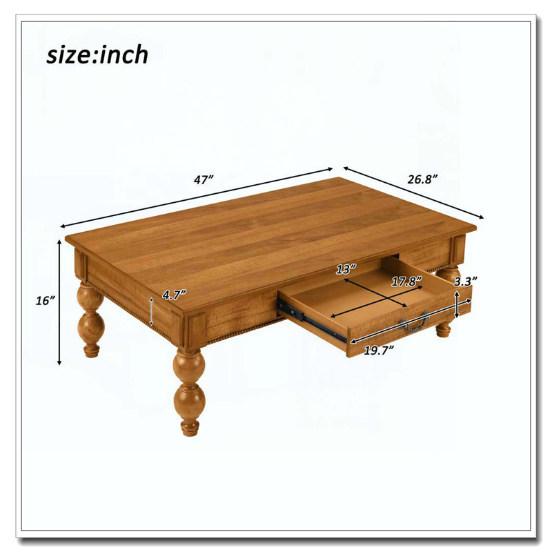 Table basse en bois avec tiroir de rangement, Naturel-3