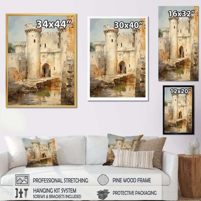 Château français d'Avignon II - reproduction sur toile, Toile tendue, H 20 po x l 12 po x P 1 po
