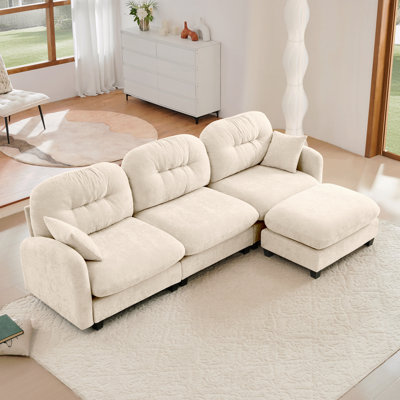 Canapé modulaire Basic, canapé modulaire en L avec repose-pieds, tissu en chenille de qualité supérieure, dossier capitonné, conception ergonomique