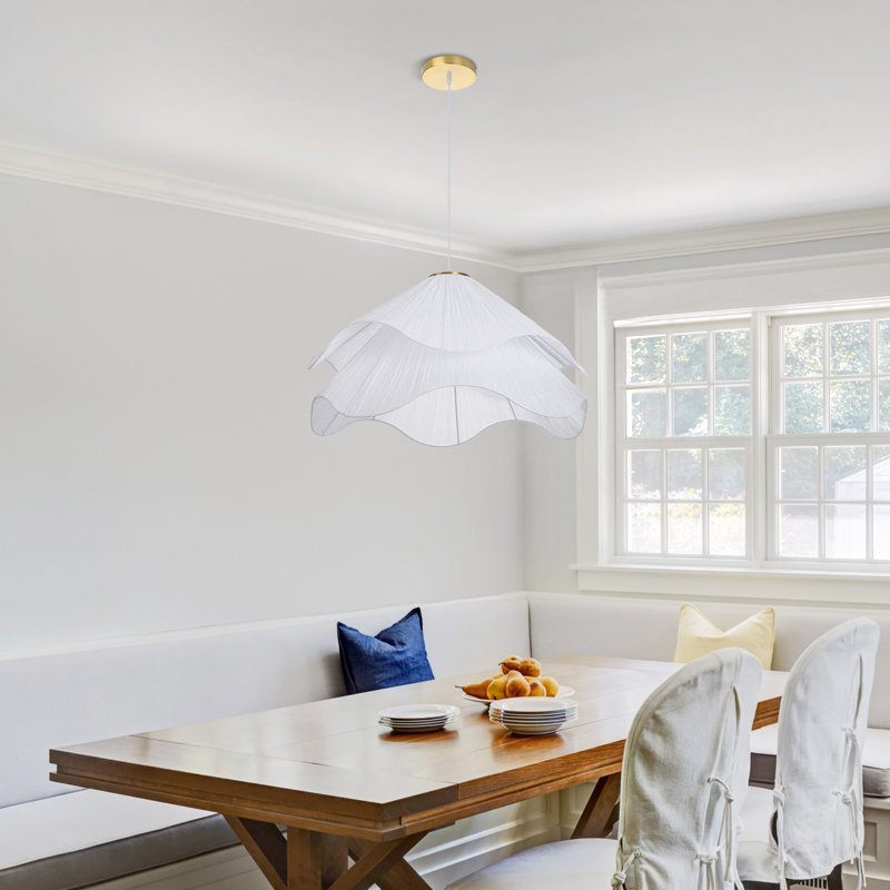 Modern White Fabric Pendant Light for Bedroom Living Room, 10.83" H x 19.69" W x 19.69" D