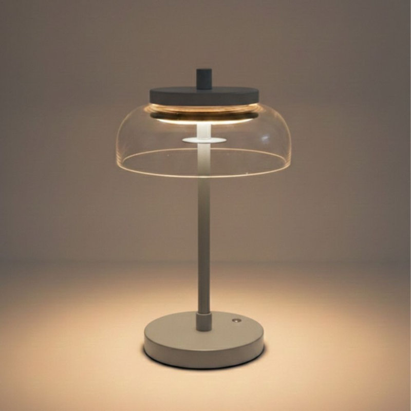 Vinaura Modern Led Table Lamp With Glass Shade, Dimmable Cordless Accent Light For Bedroom, Gray