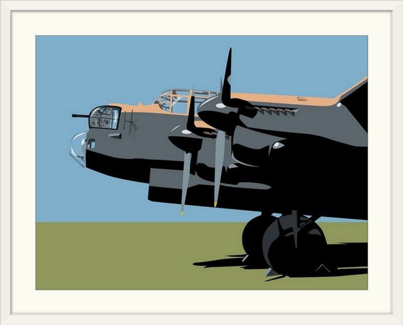 «Lancaster Bomber» par Deschamps, reproduction d'art, H 26 po x l 32 po x P 1 po, Cadre blanc