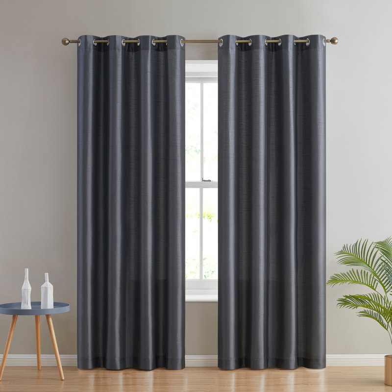 Eisenhart Semi Sheer Curtain Pair, 54" W x 63" L, Charcoal Gray