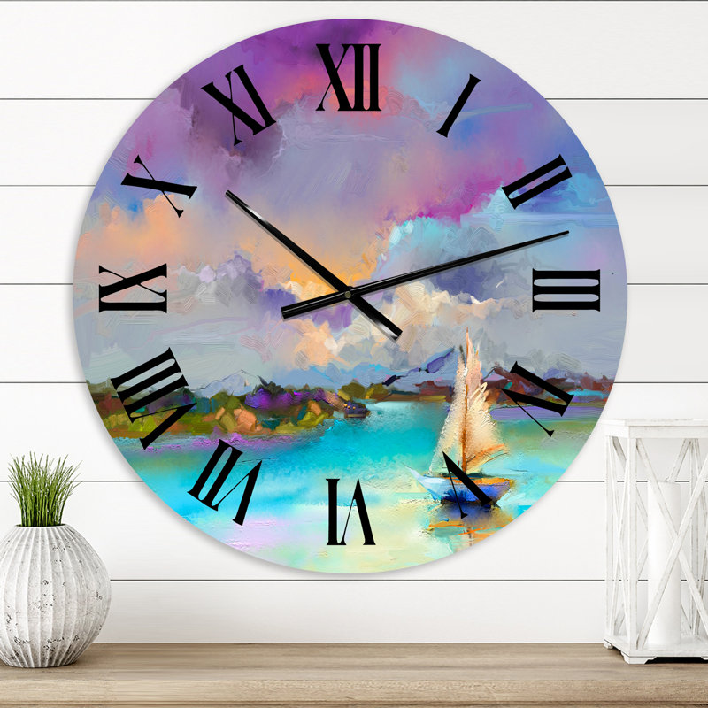Impressionniste paysage marin avec petits bateaux III - horloge murale moderne, Petit