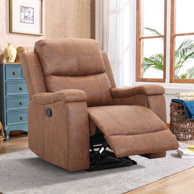 Emony 37" Wide Modern Vegan Leather Manual Recliner Chair with Built-in Cup Holder