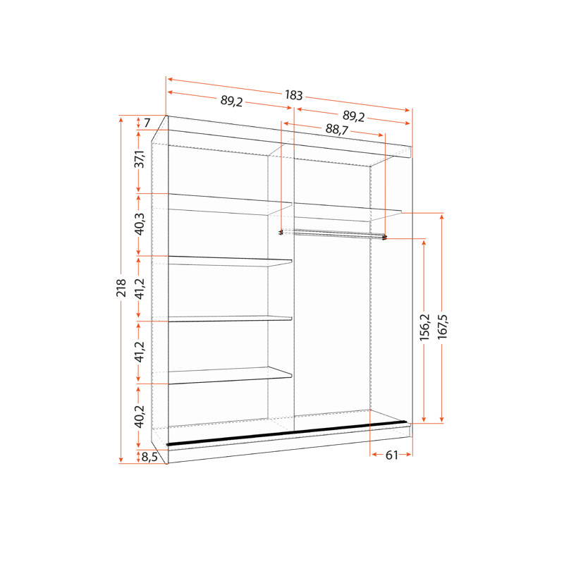 2 Door Laminate Wardrobe, Sonoma Oak front/Kathult doors, Decorative strips