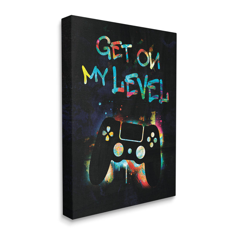 «Get on My Level Gaming contrôleur Neon Paint Splatter» par Victoria Barnes - cadre flottant, impression sur toile