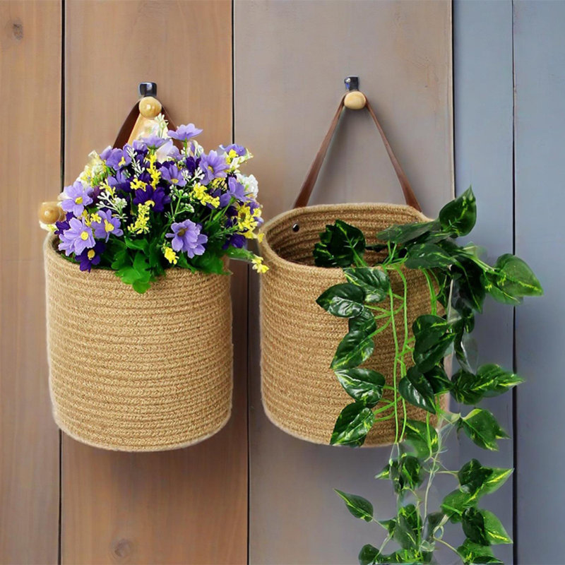 20 Pack, Removable Sticky Ceiling Hooks And 2Pcs Jute Woven Storage Organizer Flower Plants Basket