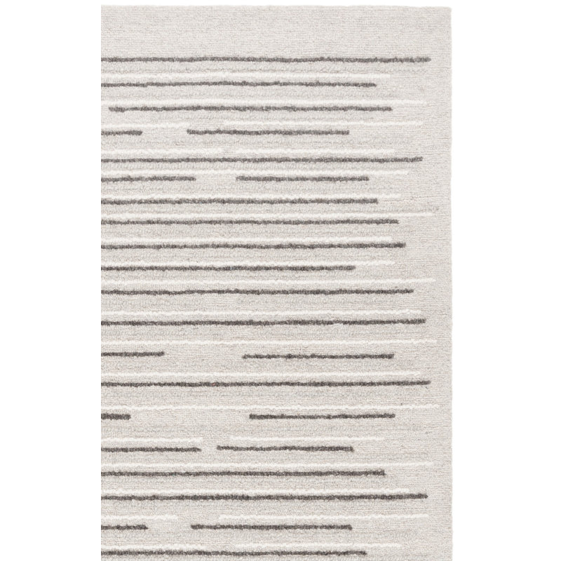 Huriya Ebony Hand Tufted Wool Cotton Striped Rug in Gray/Black, Rectangle 8' x 10'