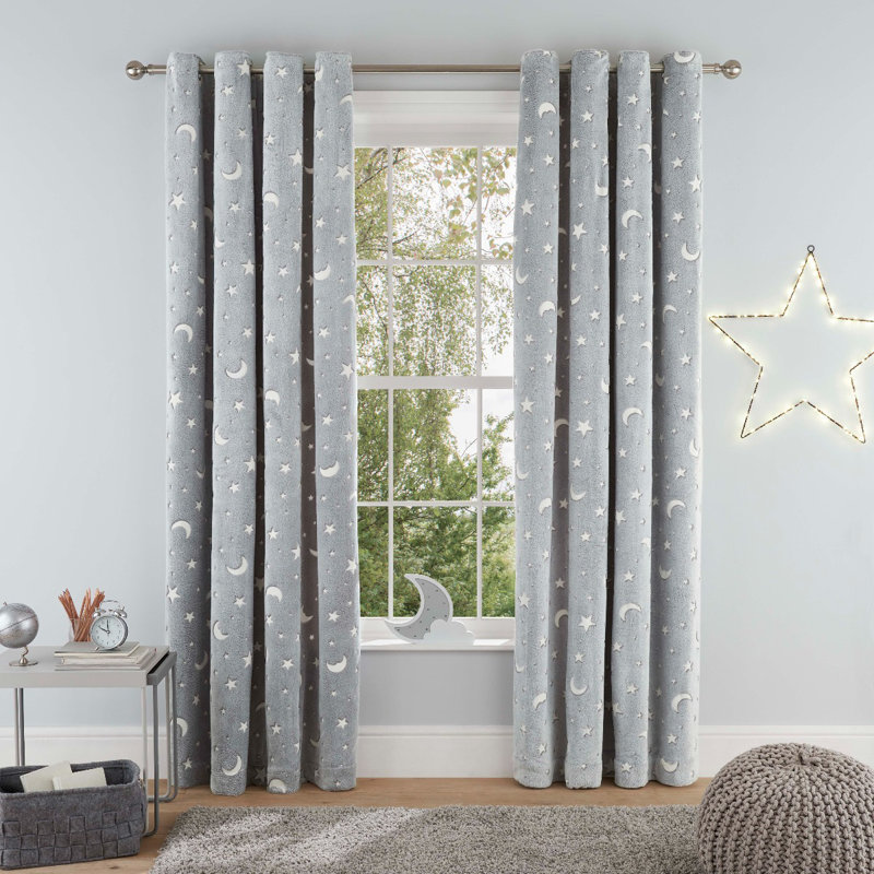 Moon and Stars Semi Sheer Curtain Panel Pair, 168 W x 137 D cm