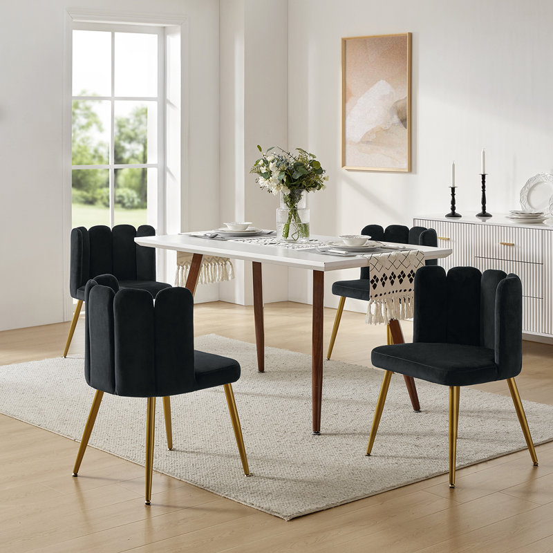 Yorba 23.6" Wide Tufted Velvet Side Chair, Black Velvet