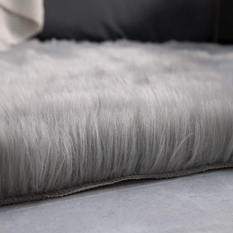 Buroker Shag Fluffy Faux Sheepskin Area Rug in Gray, Rectangle 5' x 8'