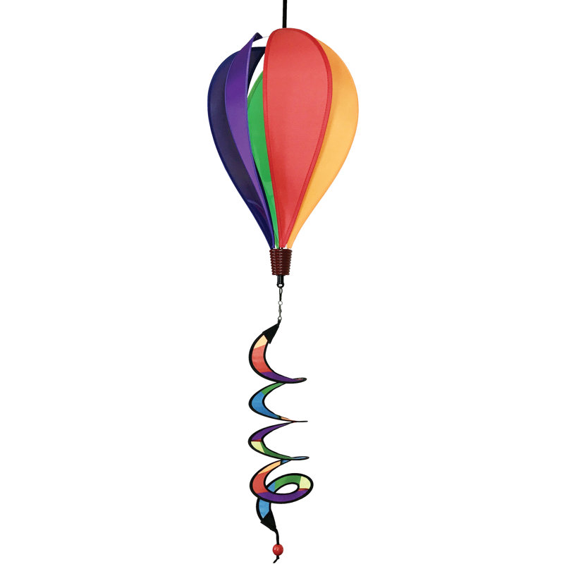 Rainbow Panel Hot Air Balloon Wind Spinner with Curlie Tail