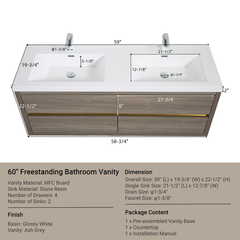 Meuble-lavabo flottant avec double vasque Viviène